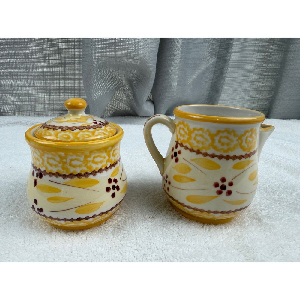 Temp-tations Old World Yellow Sugar Bowl and Creamer Set by Tara Ceramic nice